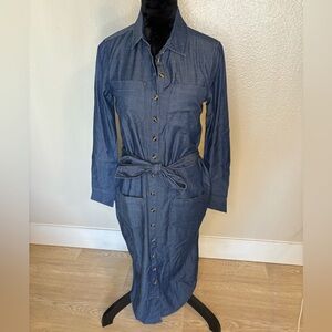Universal Standard Denim Stule Button-Front Shirt Dress w Tie Waist Size 4XS NWT